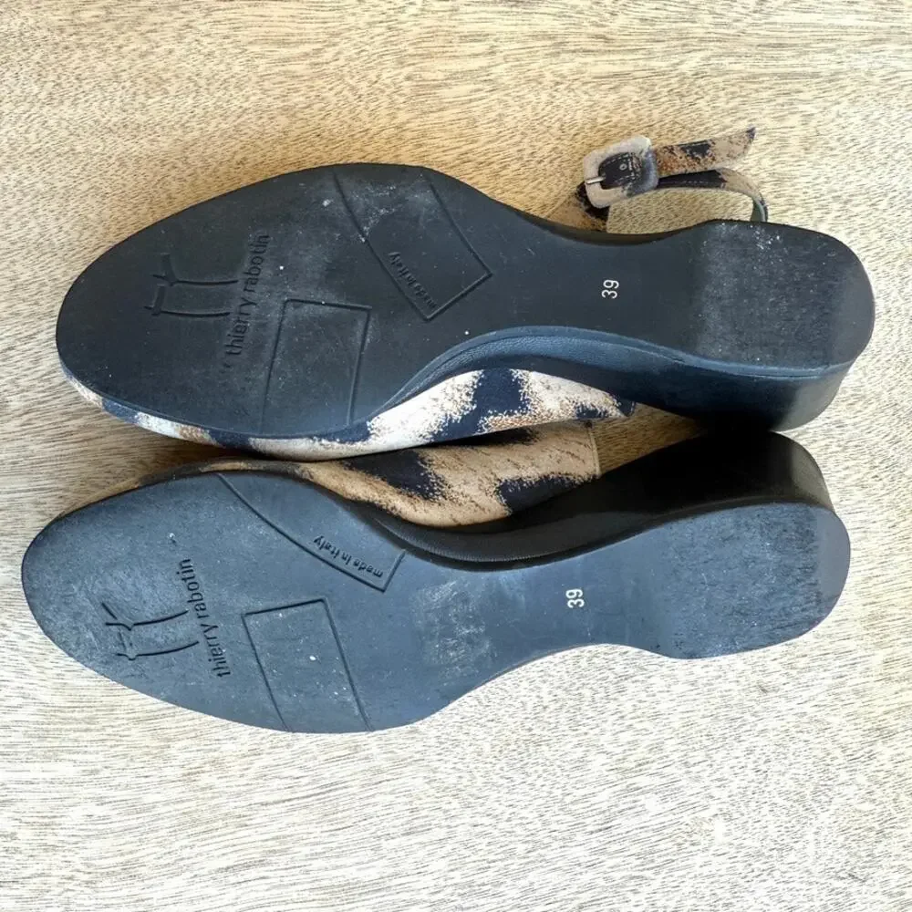 Thierry Rabotin Leopard Print Slingback Wedge‎ Heels Size 39 Animal Print